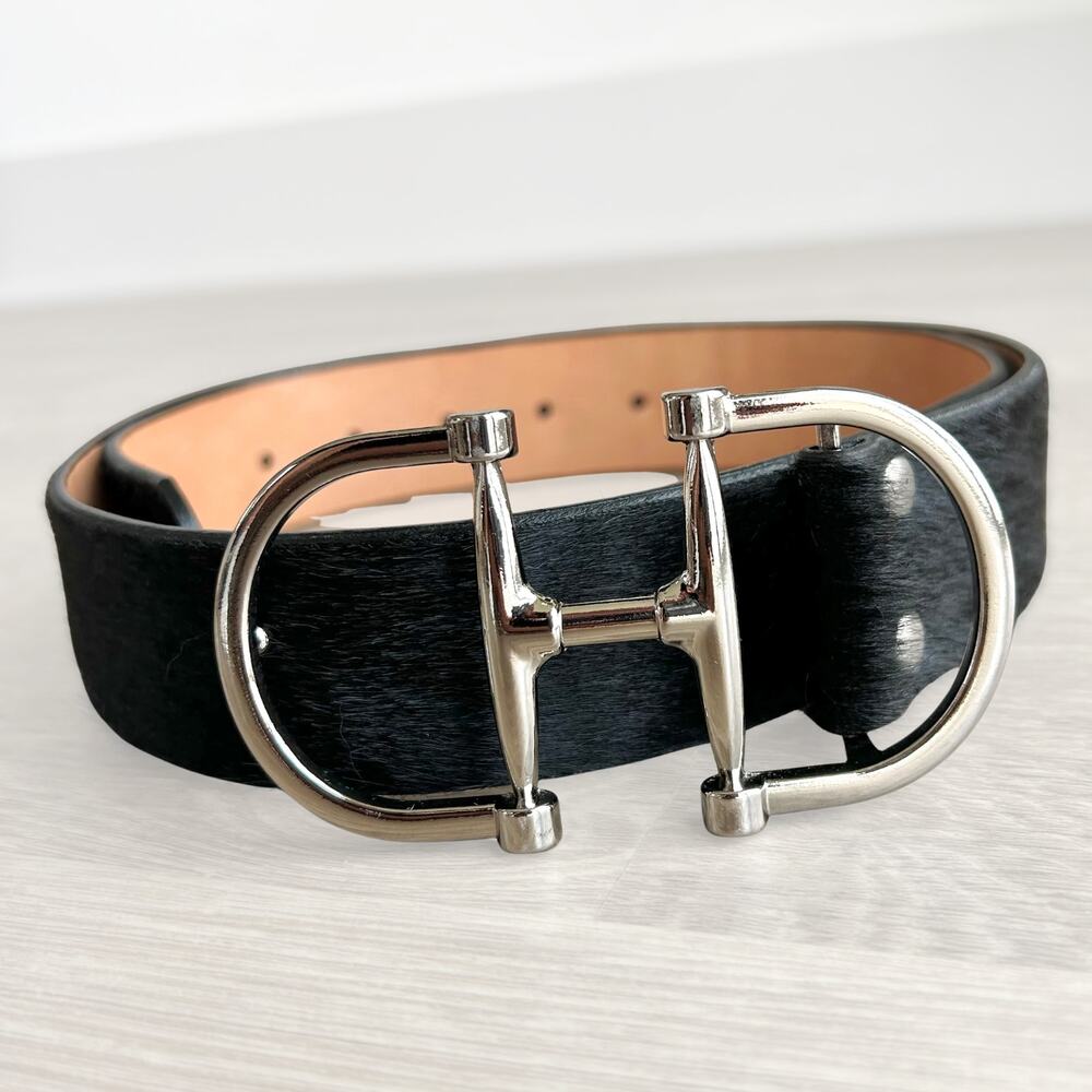 Brave Leather Kasi Hair-On Belt 32 Black Calf Hair Silver Equestrian Buckle EUC - Picture 13 of 13